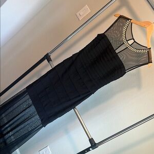 Xscape Silver and Gold Halter Black Sheath Floor Lenght Dress